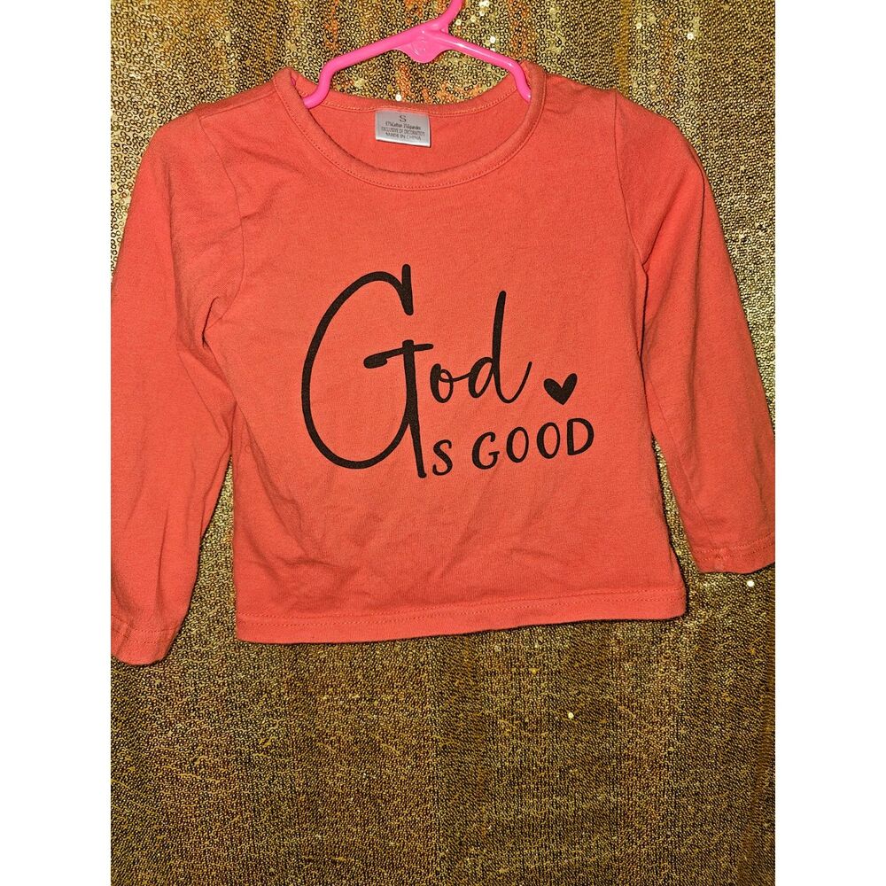 “God Is Good” Long Sleeve Shirt – Toddler Size Small (3T) – Faith-Inspired Top